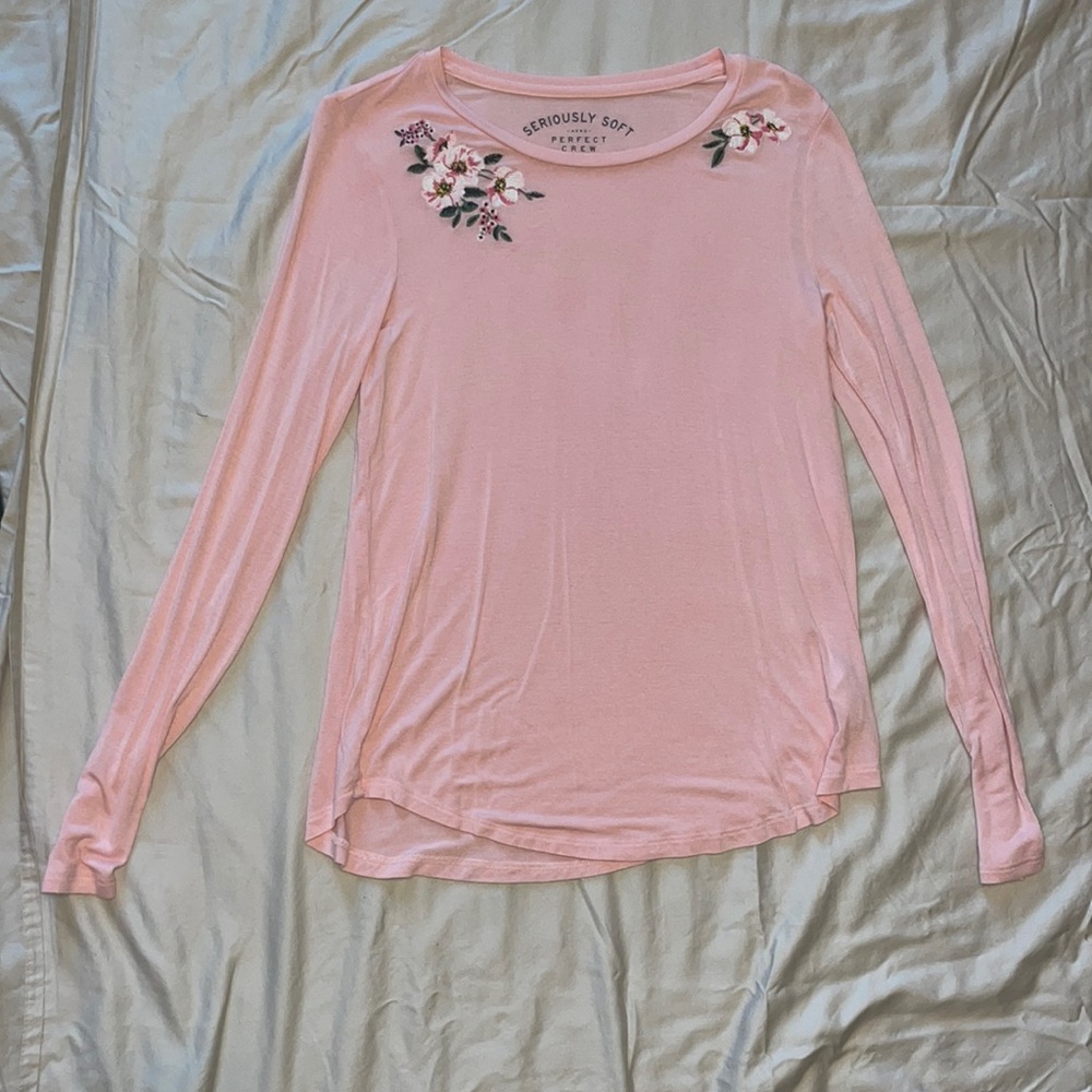 Pink Long Sleeve w/Floral Embroidery